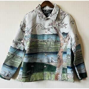 Rebel Vengeance Japanese Landscape Cherry Blossom Print Long Sleeve Shirt S